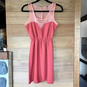 Johann Earl Orangy Pink Sheer Neckline Dress